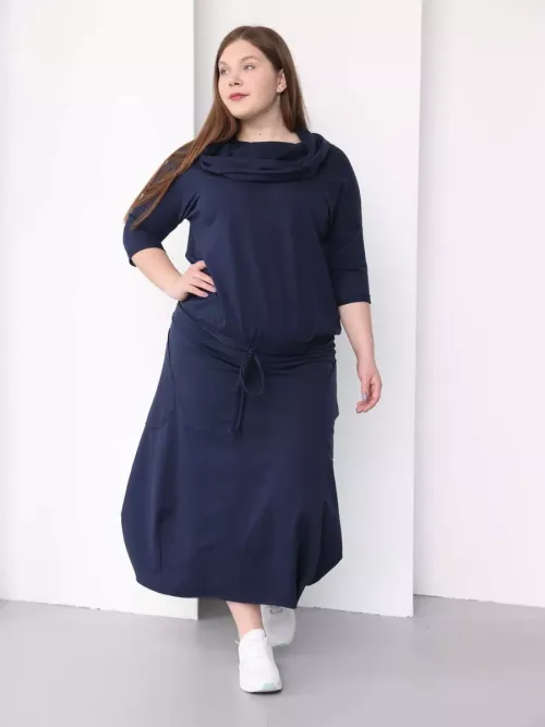 Платье для беременных длинное повседневное в офис plus size синий