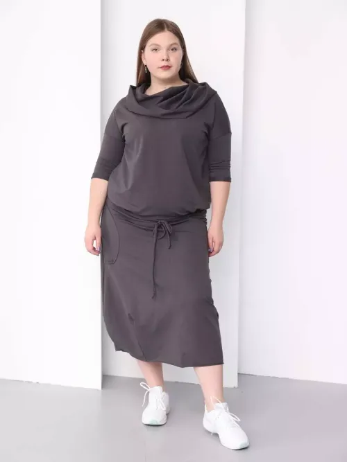 Платье для беременных длинное повседневное в офис plus size антрацитовый