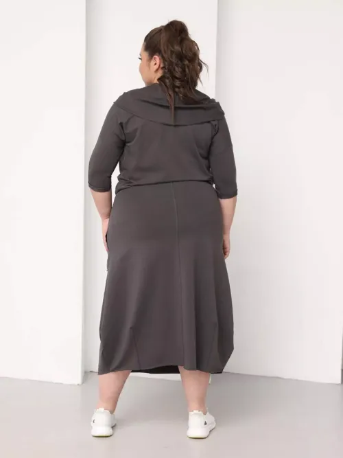 Платье для беременных длинное повседневное в офис plus size антрацитовый