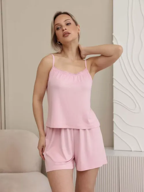 Пижама женская с шортами и топом 54832 розовый